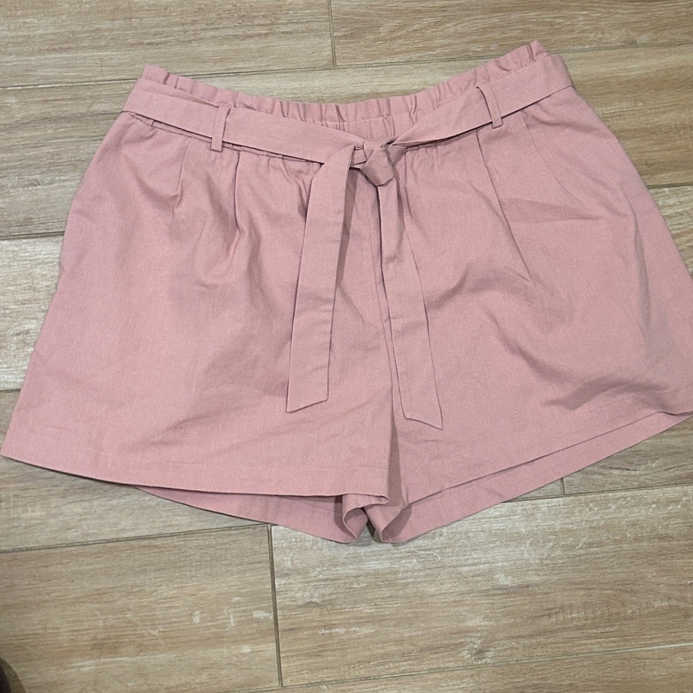 ASOS‎ Design Pink Paper Bag Waist Shorts with Belt Pockets Casual US 14